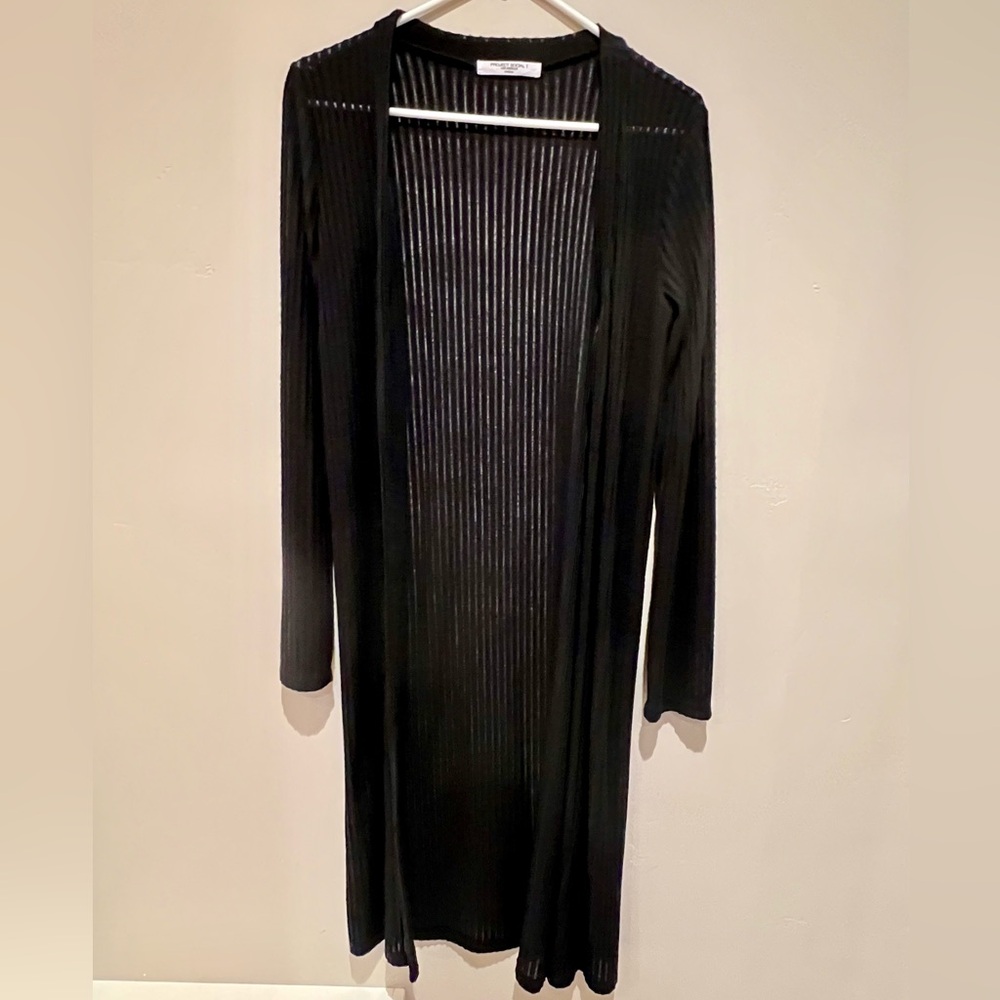 Project Social T Black Ribbed Open Front Long Cardigan